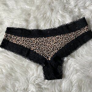 NWOT PINK Victoria's Secret X-Low Rise Cheekster Animal Print Black Lace Trim L